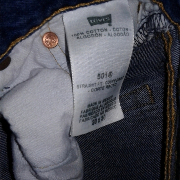 Levis 501 Regular Straight Denim Jeans Mens W 30 L 30 Dark Blue Red Tab - Picture 5 of 7